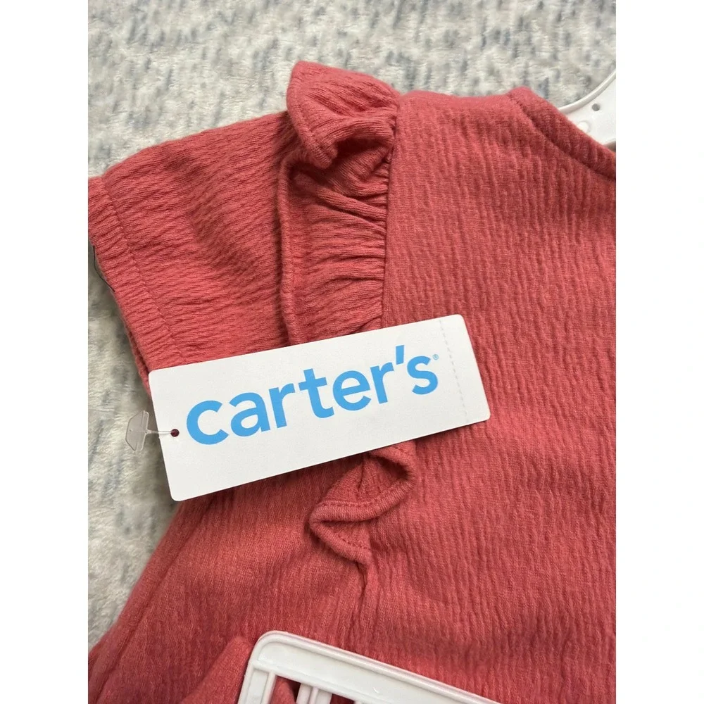 Carters Baby Girl 3-Piece‎ Gauze Set Top Bloomers Headband Coral Pink 24M NEW